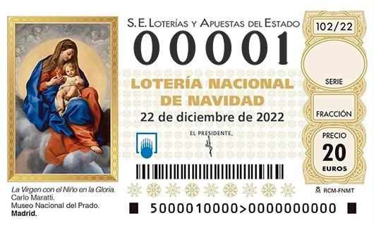 Número 00001 loteria de navidad