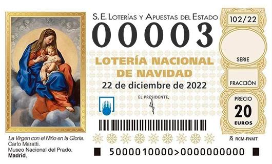 Número 00003 loteria de navidad