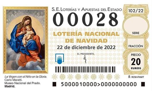 Número 00028 loteria de navidad