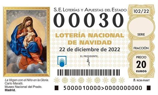 Número 00030 loteria de navidad