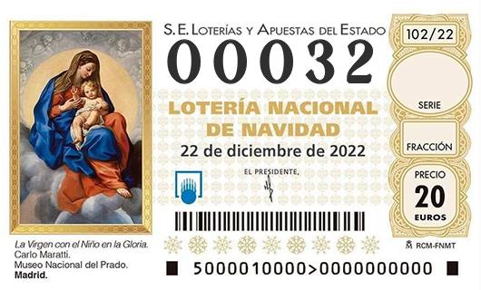Número 00032 loteria de navidad