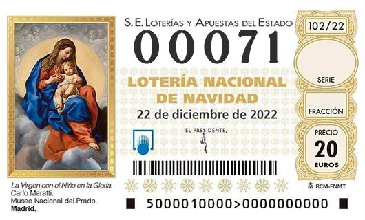 Número 00071 loteria de navidad
