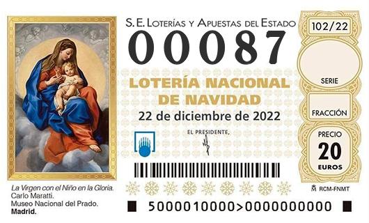 Número 00087 loteria de navidad
