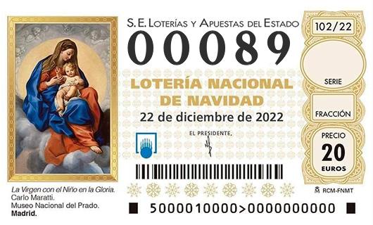 Número 00089 loteria de navidad