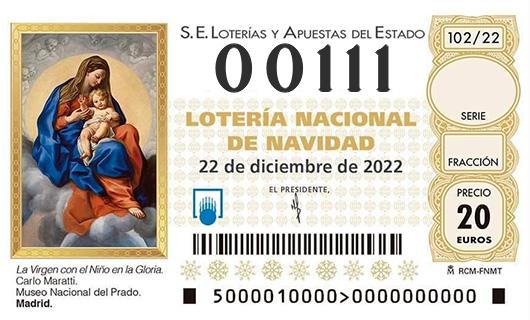 Número 00111 loteria de navidad