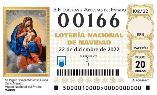 Número 00166 loteria de navidad