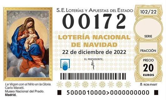 Número 00172 loteria de navidad
