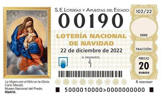Número 00190 loteria de navidad