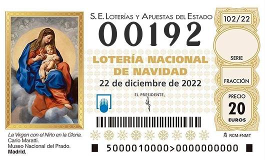 Número 00192 loteria de navidad