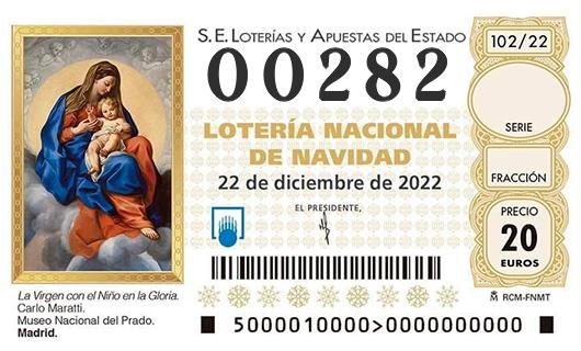 Número 00282 loteria de navidad