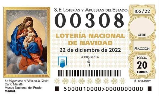 Numero 00308 loteria de navidad