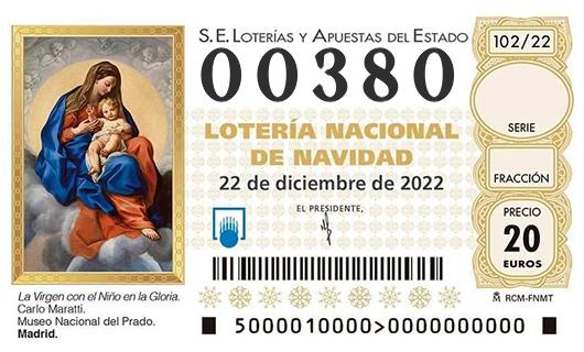 Número 00380 loteria de navidad