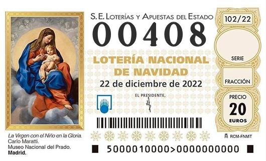 Número 00408 loteria de navidad