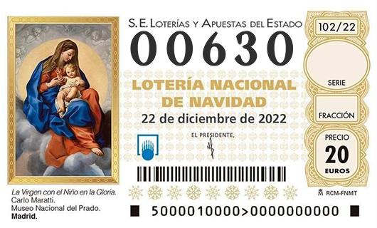 Número 00630 loteria de navidad