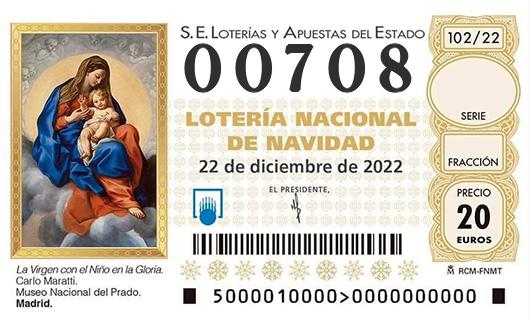 Número 00708 loteria de navidad
