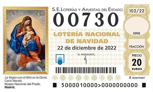 Numero 00730 loteria de navidad