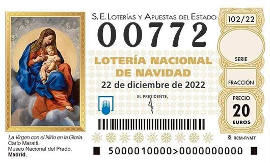 Número 00772 loteria de navidad