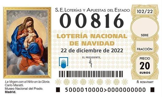 Número 00816 loteria de navidad