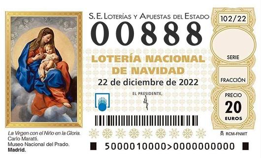 Número 00888 loteria de navidad