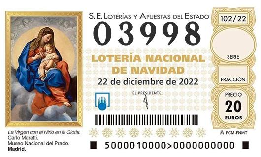 Número 03998 loteria de navidad