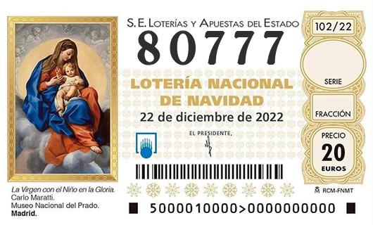 Número 80777 loteria de navidad